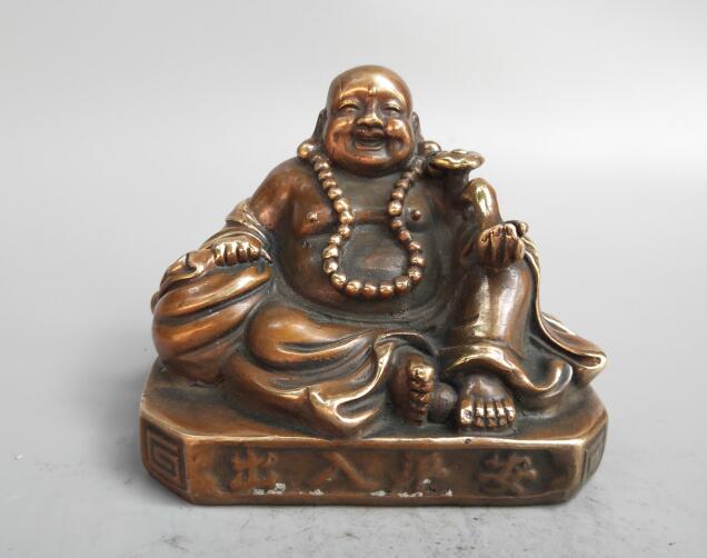 Chinese pure brass Veilige reis waar u maitreya boeddhabeeld