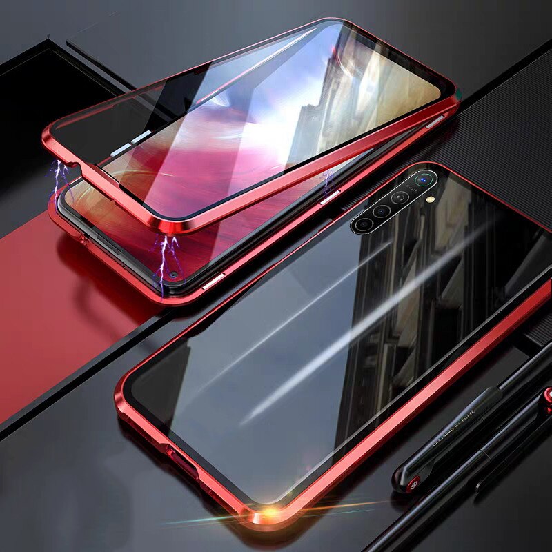 360 capa completa xiaomi mi mix 2s metal magnético caso de telefone xiaomi mi mix 2s caso duplo vidro coque xiaomi mi mix2s fundas concha: Vermelho