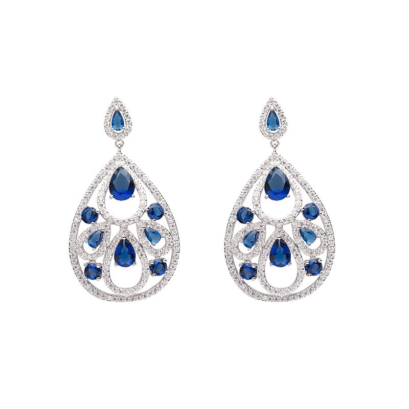 Water zircon ear studs Micro-inlaid -shaped geometric earrings Exaggerated hollow personality earrings Female celebrity