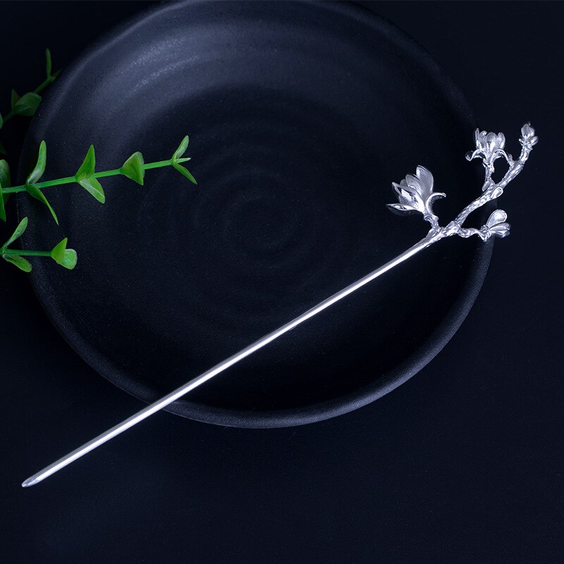 Magnolia Flower Hair Accessories for Women Hair Jewelry Bridal Wedding 925 Sterling Silver Japanese Hair Stick Bridesmaid