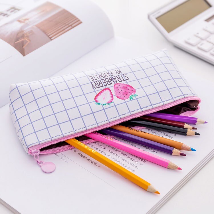 1pc novo fresco morango lápis caso kawaii caneta saco de papelaria armazenamento organizador saco meninos & meninas lápis caso para material escolar