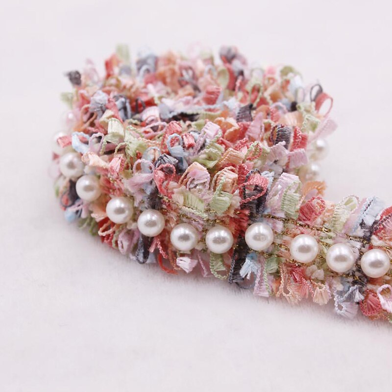 Polyester imitatie parel kralen kant lint gevlochten afwerking kleding benodigdheden huis textiel kleding versiering 2cm breed