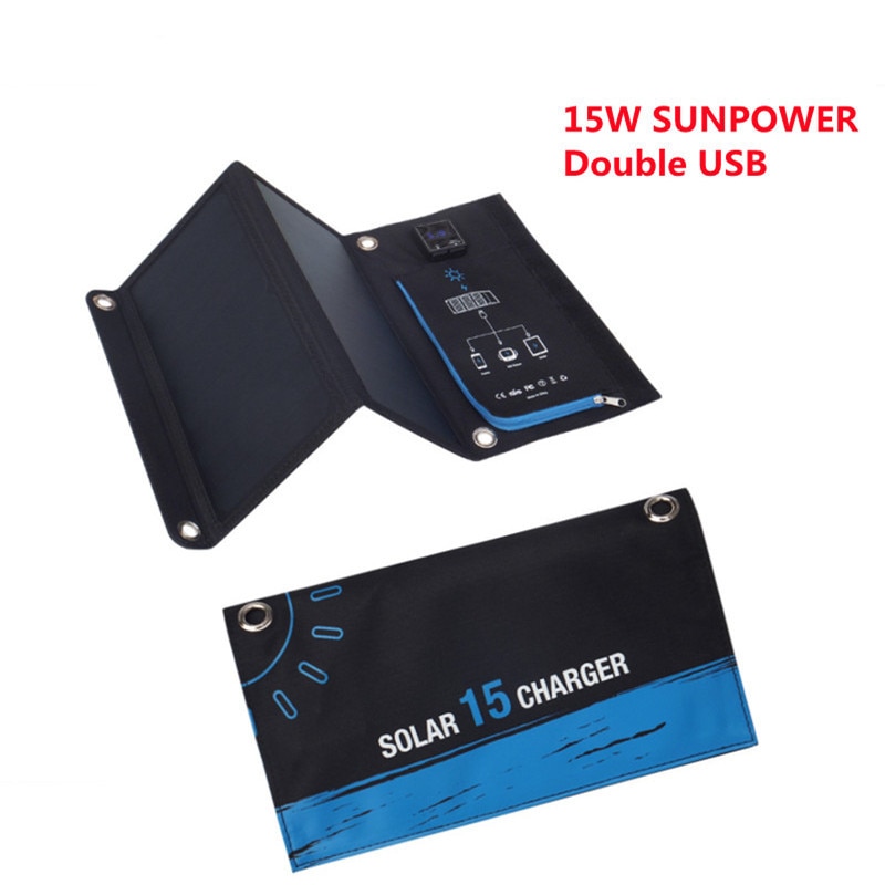 15W Solar Charger 2 USB Ports Foldable Portable Solar Phone Charger with SunPower Solar Panel for Smartphone