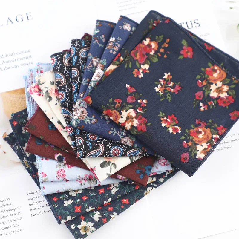 Pañuelo Floral de algodón 100% para hombre y mujer, pañuelo informal de 23cm con bolsillo para , , esmoquin, pajarita, accesorio