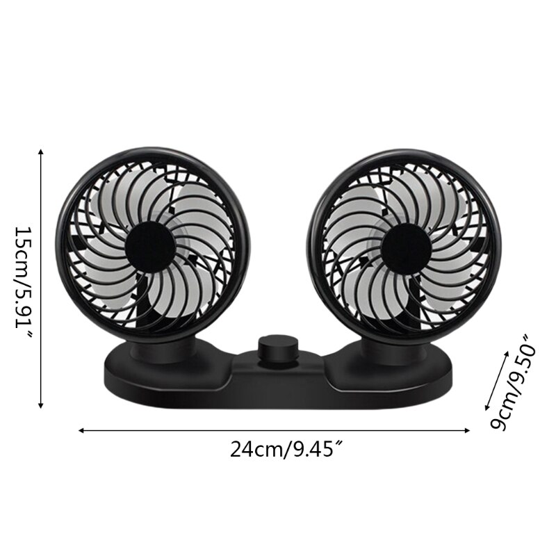 Double-headed Electric Car Fan 12V/24V Auto Powerful Cooling Device Rotatable L69D