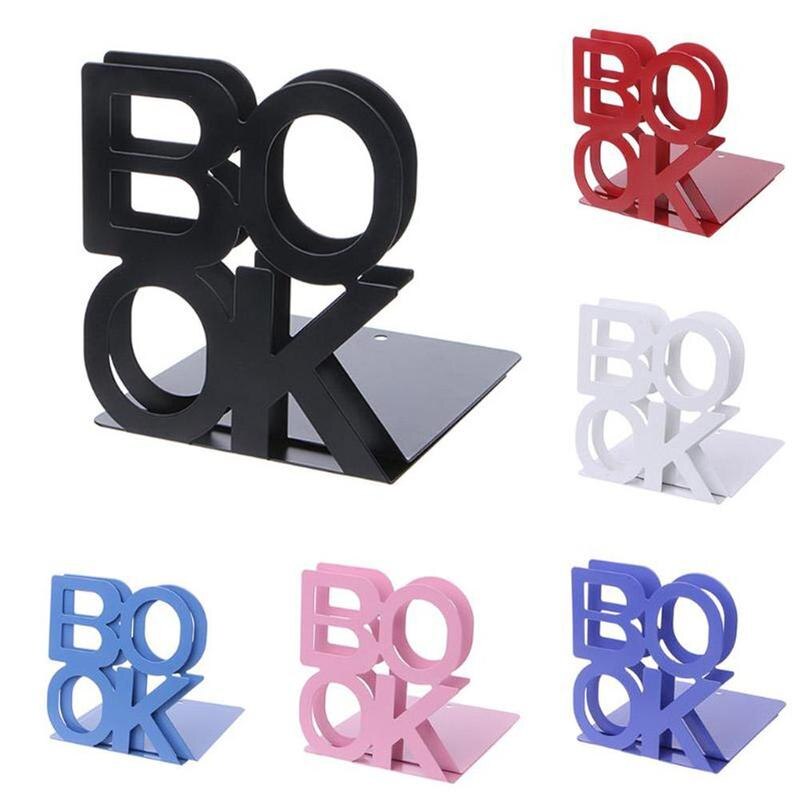 1pair Bookend School Metal Stand Metal Letter Bookends Metal Bezel Stationery Alphabet Book Holder Office Supplies Ends Off