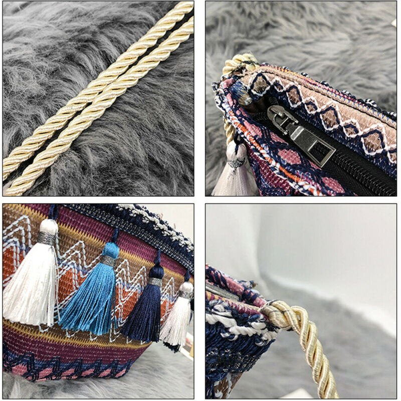 Dam axelväskor mini crossbody väskor bohemiska vävda etniska mönster väska tofs handväska /nr