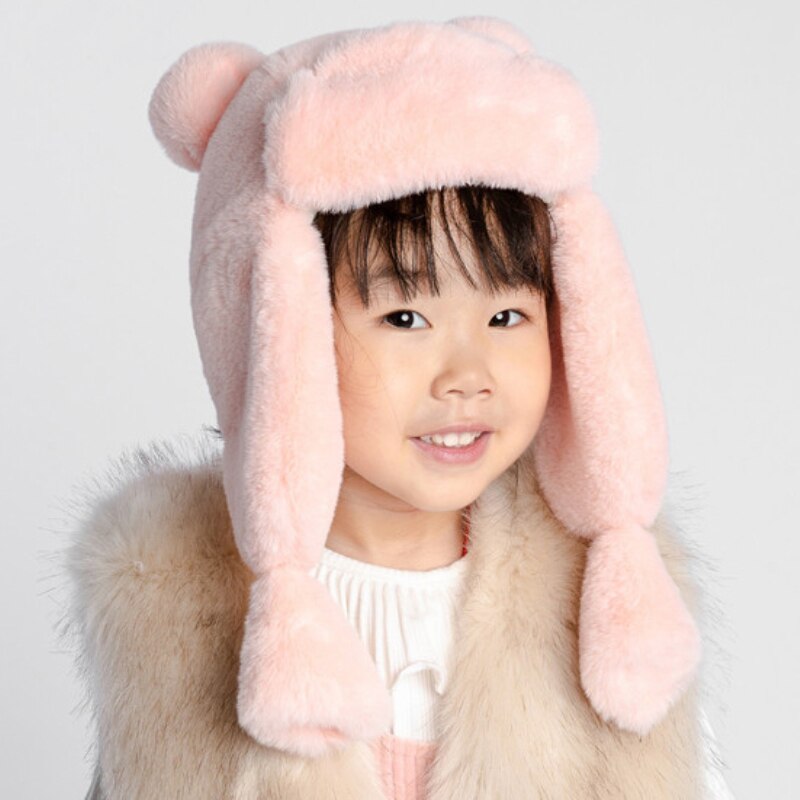 Girls Bomber Hat Faux Fur Hats Winter Windproof Warm Ear Protect Bomber Russian Ushanka Cap