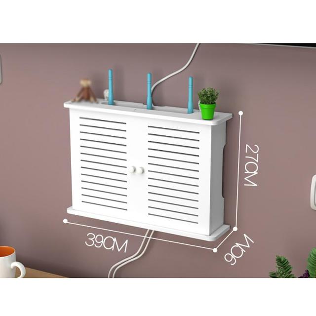 Storage Box Wireless Wifi Router Wall Hanging Plug Board Bracket Cable Organizer Livingroom Wood PVC Panel Shelf DIY Home Decor: Blue