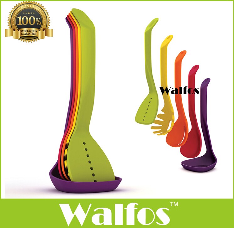Walfos varmebestandigt nylon køkkenredskabssæt - non-stick køkken nylon redskab sæt-madlavning spatel spids ske suppeslev