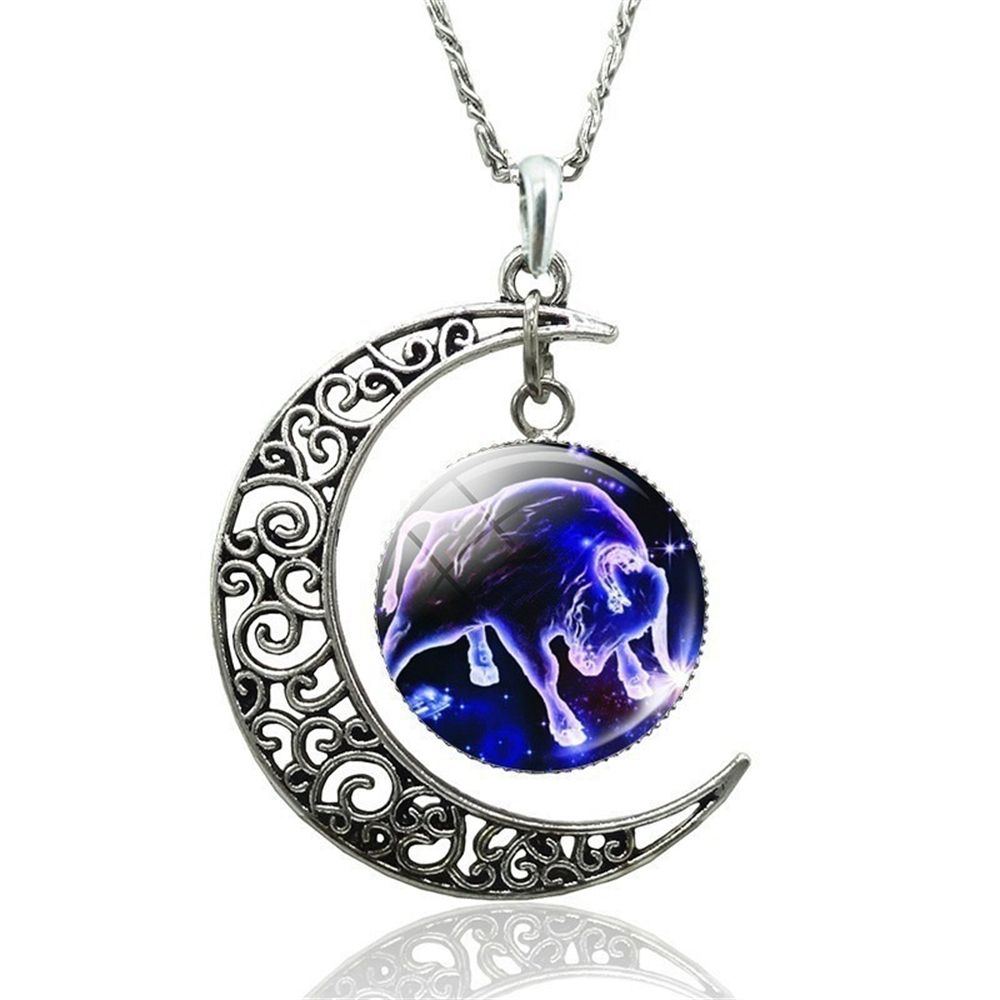 Collar de 12 constelaciones de astrología y horóscopo, colgante de cristal de Luna, collar del zodiaco para mujeres y hombres, de joyería de cumpleaños: Oro oscuro