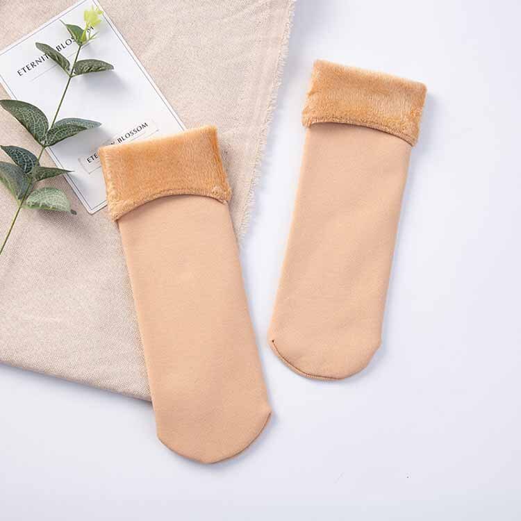 Calcetines gruesos de terciopelo para mujer, medias de tubo medio de algodón cálido, Color caramelo, para el hogar, Invierno: skin