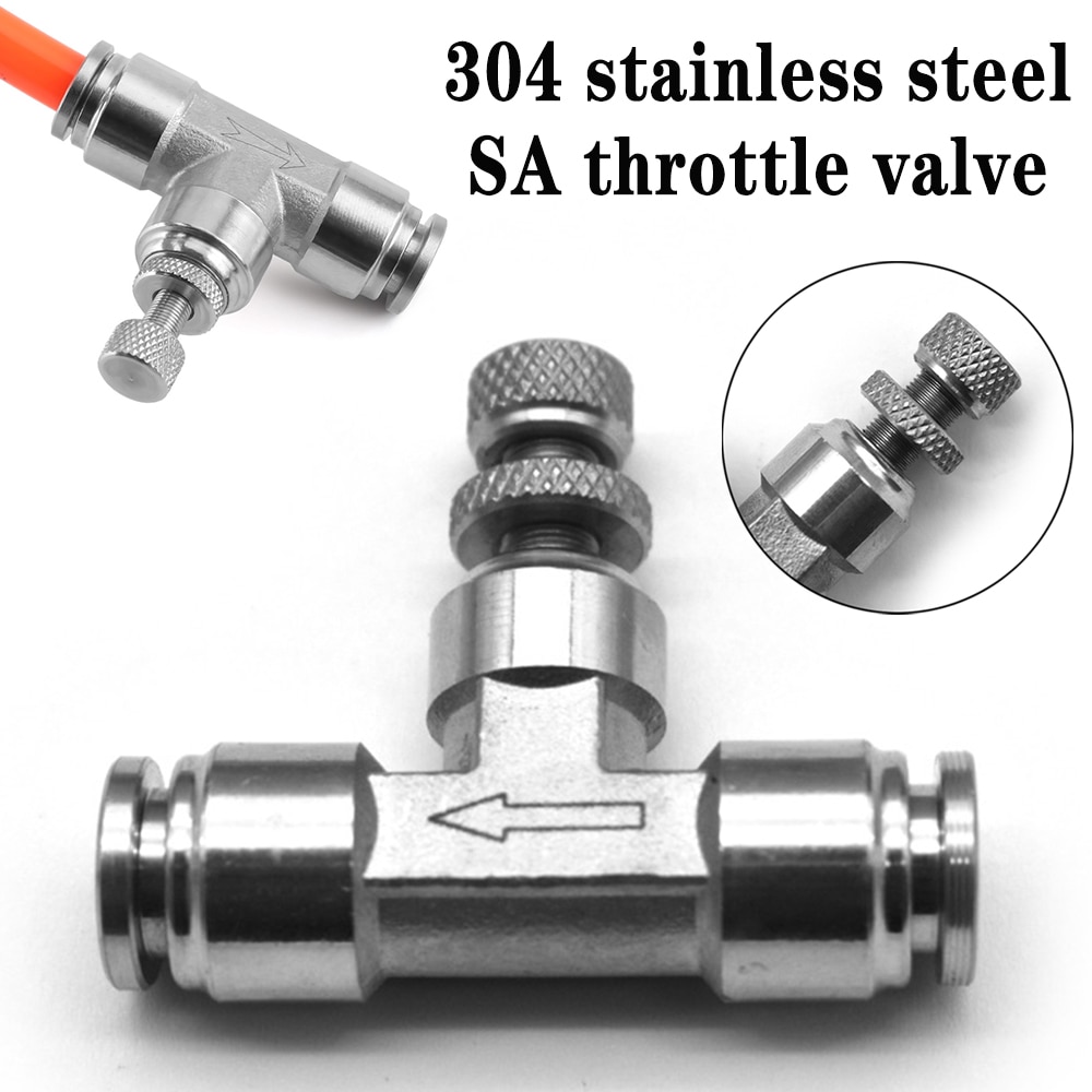 SA pneumatic connector 304 stainless steel metal air connector hose 4/6/8/10/12mm flow adjustment throttle valve quick connector