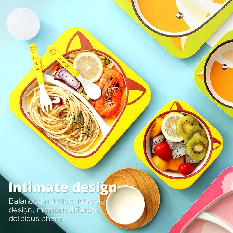 Kinderen Servies Babyvoeding Kom Kids Leuke Cartoon Jaar Kom Set Natuurlijke Bamboe Servies Milieu