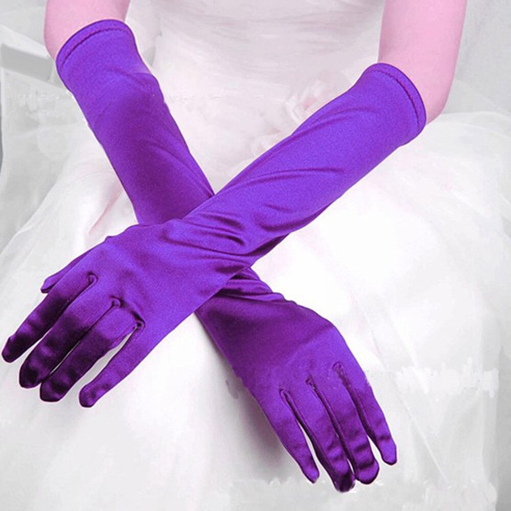 Womens Satin Long Gloves Opera Evening Party Prom Gloves Stretch Satin Gloves Gloves banquet guantes mujer elegante: Purple 