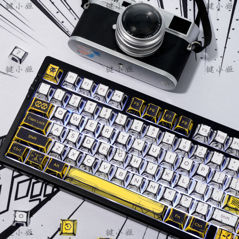 140-Tasten-Tastenkappen-einstellen mit Comic-Thema, PBT-Tastaturkappe Ich bin Manga-Stil, Kirschprofil-Spielen-Tastenkappe für mechanische Tastatur, 1,5 u alt