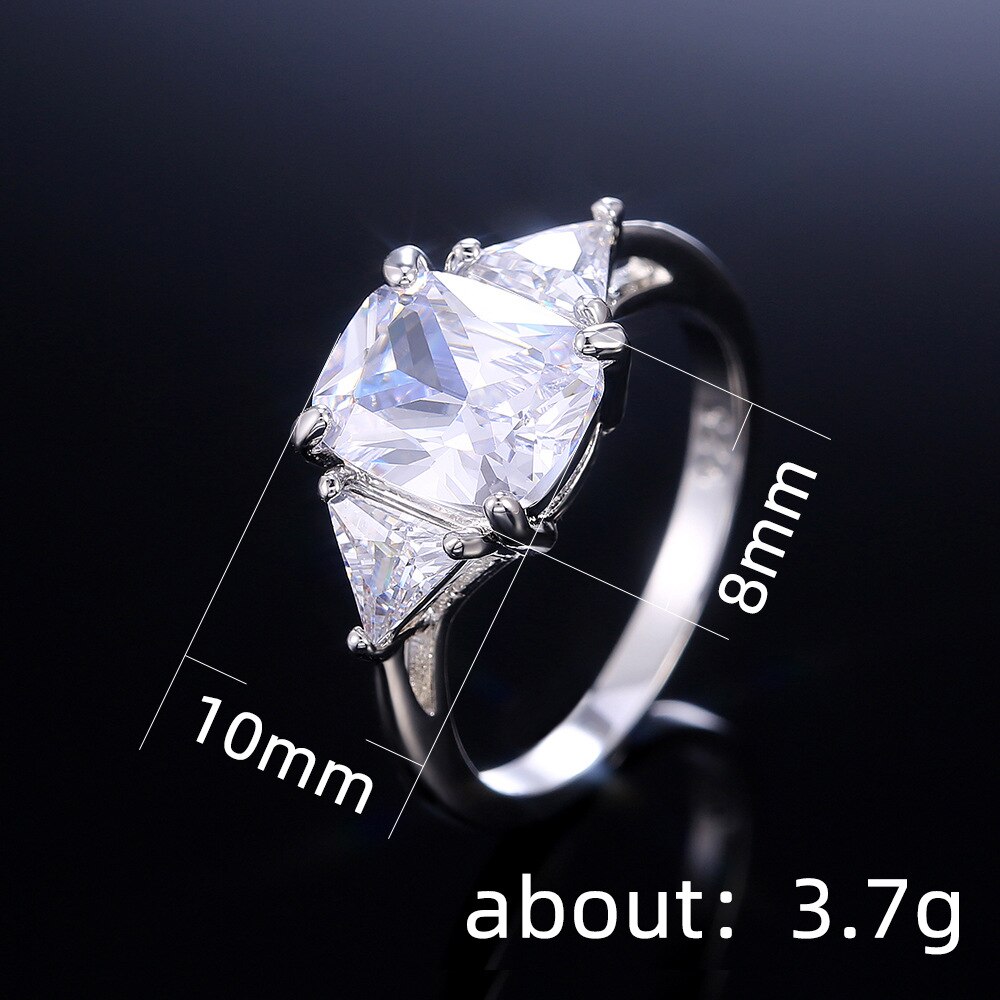 Anillo de plata de primera ley y circón para mujer, sortija, plata esterlina , Circonia cúbica, zirconia, circonita, zirconita, zirconita, cuadrado, color blanco, , cuatro garras