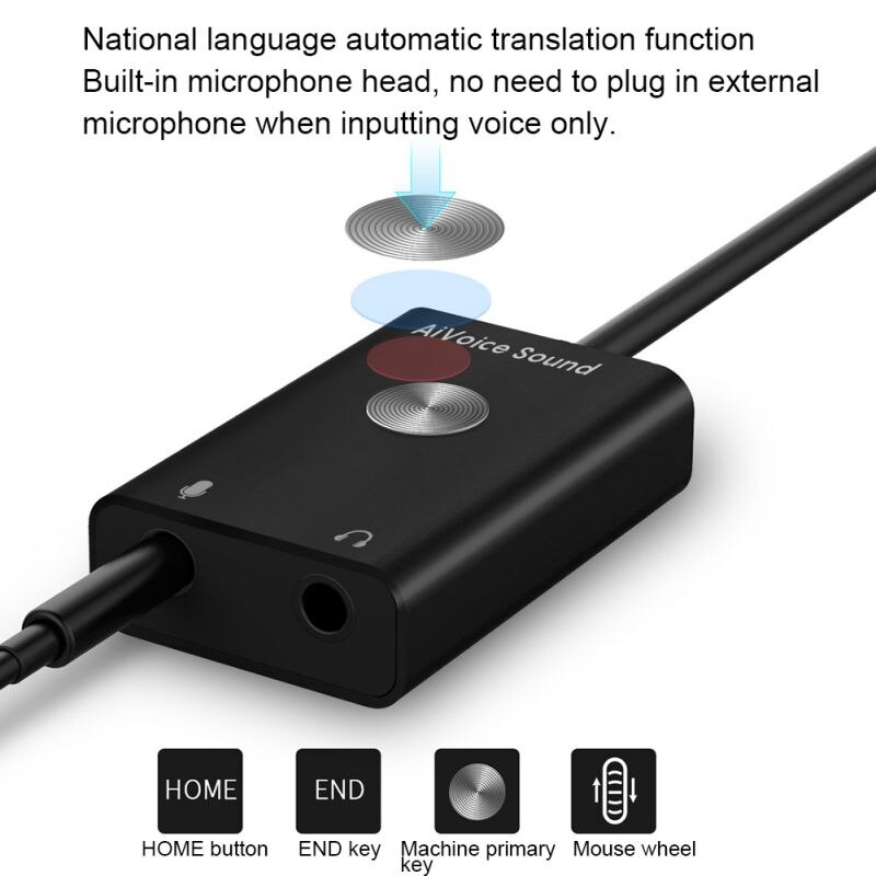 3.5mm Jack Sound Card Intelligent Input AI Smart Voice to Text Translator Search Converter Support 24 Languages USB Adapter