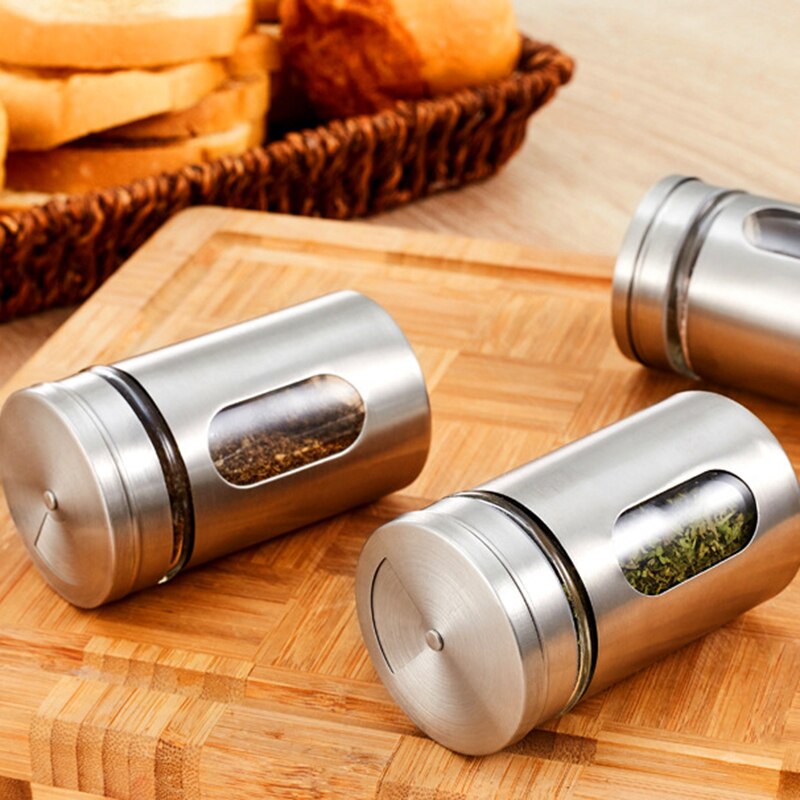 Krydderiglas Sett i Rustfritt Stål & glass - salt, pepper, Tannpirker - Allsidig Bruk