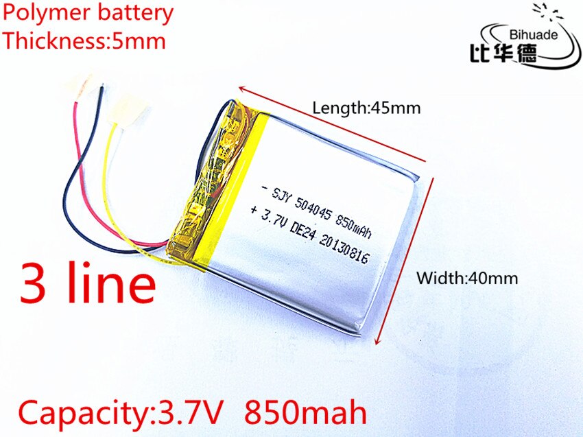 3 lijn 3.7 V 850 mAh 504045 Lithium Polymer Li-Po Oplaadbare Batterij Voor DOE Mp3 MP4 MP5 GPS PSP