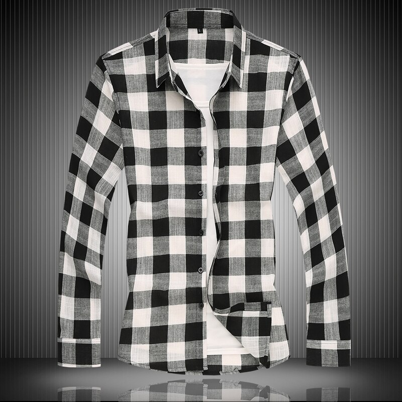 Plus size 5xl 6xl 7xl rutig långärmad herrskjorta vår höst affärsarbete fritidskläder dagliga skjortor manligt märke