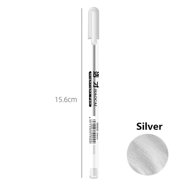 Färgad glitter överstrykningspenna penna färg markör konstnär konst ritning graffit skrift märke penna kontor skolmaterial student brevpapper: Silverglitter