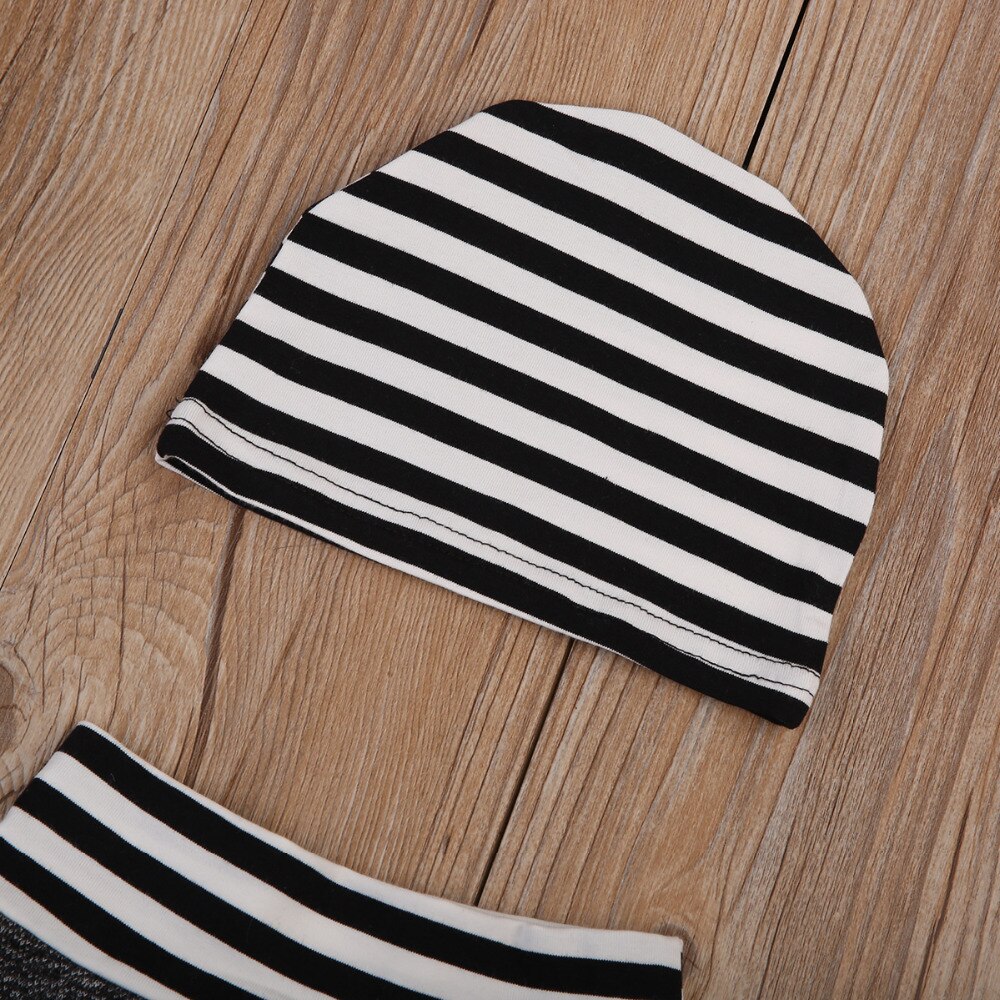 Brand Newborn Toddler Infant Baby Boys Girls Pants Striped Printed Bottom Casual Pants Hat 2Pcs