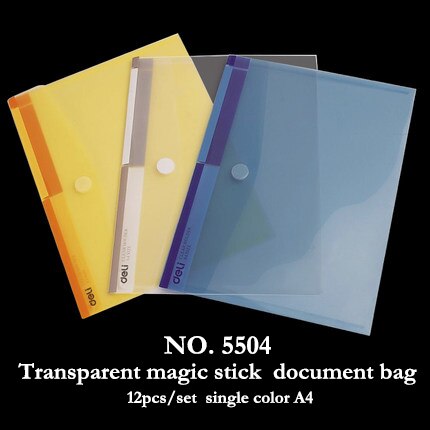 Deli 10-12pcs/set file transparent A4 plastic snap portfolio office stationery school and office supplies document bags: 5504-12pcs