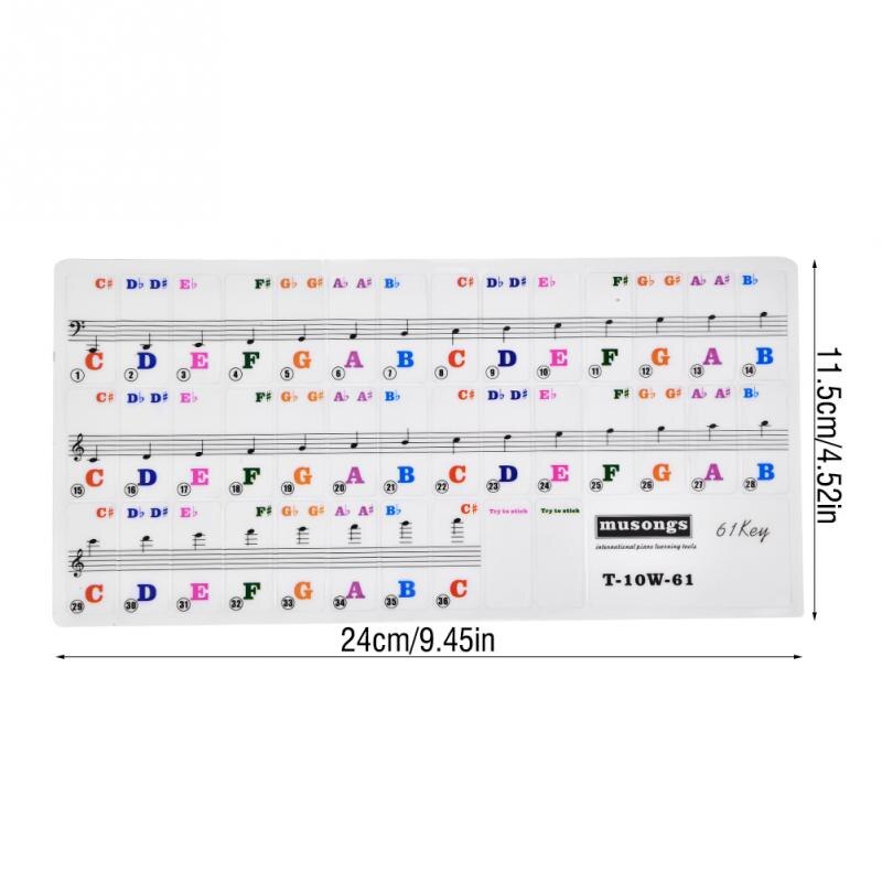 Transparent Piano Keyboard Sticker Set 61 Key Electronic Keyboard Piano Sticker Multicolor Piano Stave Note Sticker for Beginner