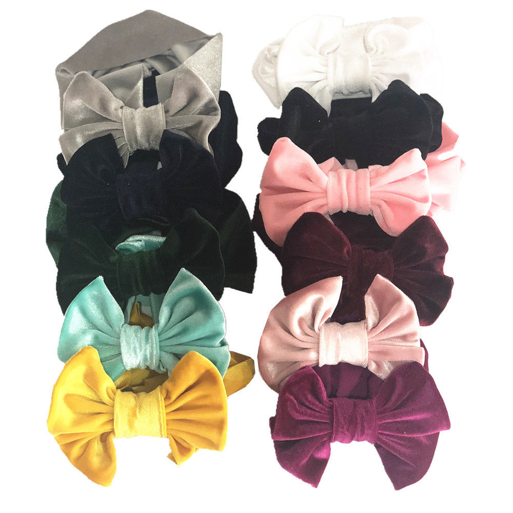 Peuter kinderen babymeisje gouden fluwelen hoofdband effen stof strik tulband knoop hoofdband haarband stretch meisjes hoofdbanden 3-12m