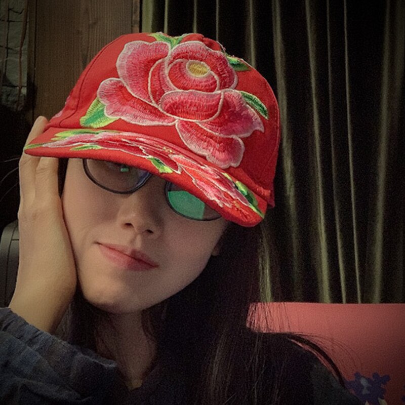 Johnature efterår toppede kasketter broderi afslappet vintage 2 farver kvinder retro hatte