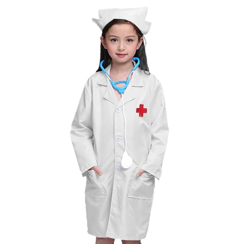 1PC Children Doctors Uniform White Hospital Cosplay Costume Halloween Party Props Kids Pretend Playing