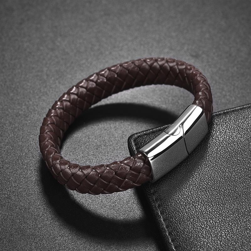 Mens Bracelet Braided Leather Bangle for Men Stainless Steel Magnetic Clasp Bracelets Punk Male Jewelry Christmas