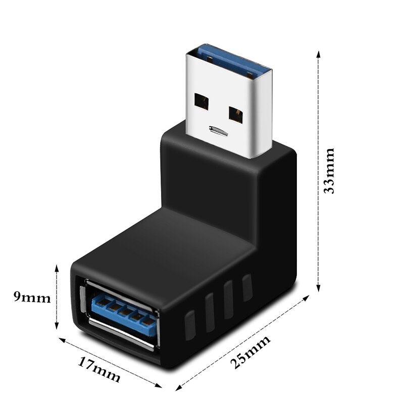 Data Transfer Splitter 90 Degree Left Right Angled USB 3.0 A Male To Female Adapter Connector For All Devices