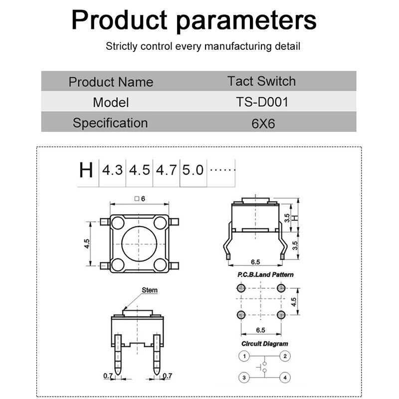 20/100 sztuk 6x6x4.3/5/5.5/6/7/8/9/10/11mm przełącznik taktowy 4Pin 6x6mm Panel PCB chwilowy dotykowy takt Mini przełącznik wciskany