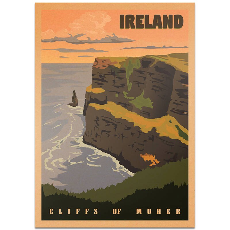 Irland Sommer Stadt Reise Poster Zauberstab Aufkleber Jahrgang Kraft Papier Kneipe Bar Hotel Dekor Hand Gemalte Landschaft Bild 42x30cm: TCITY70