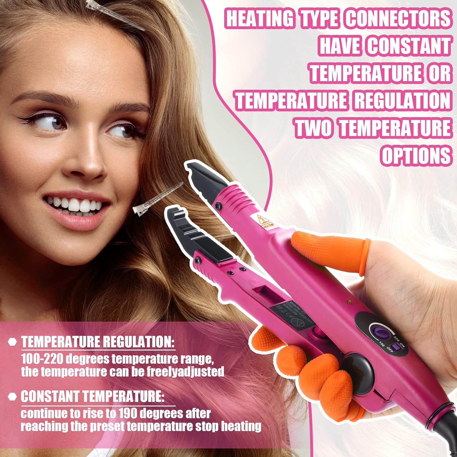 Ferramenta profissional de extensão de cabelo, conector de ferro de calor de fusão, ferramenta de fusão de temperatura ajustável, plugue reino unido/eua/ue