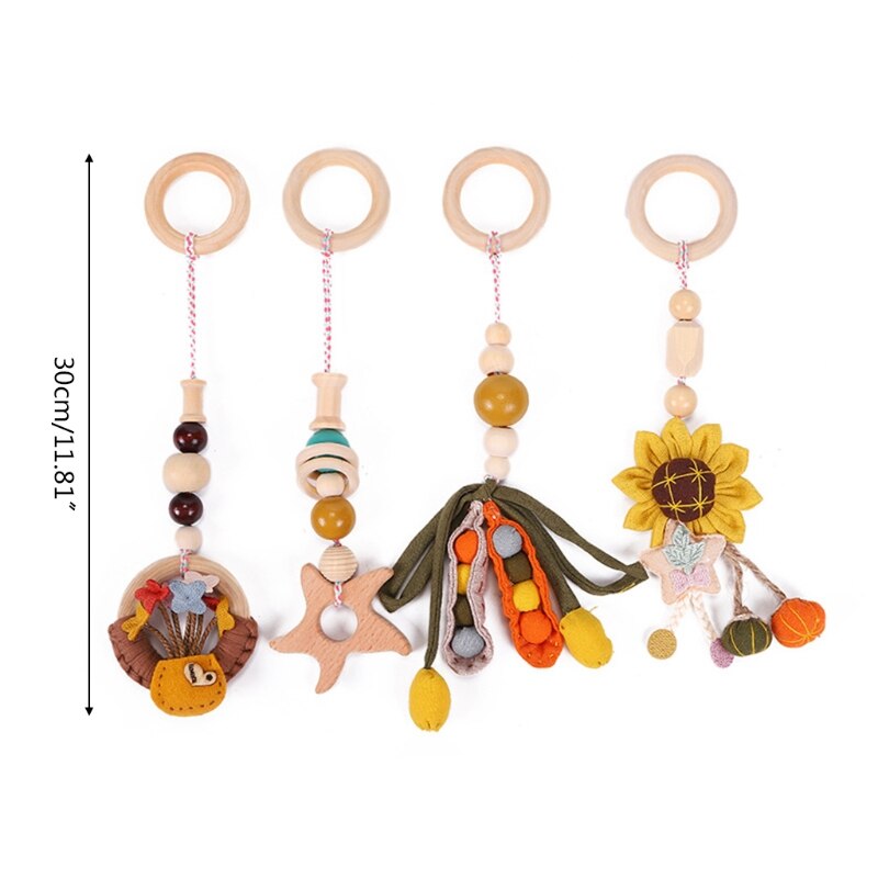 4 Stks/set Baby Play Gym Frame Wandelwagen Opknoping Hangers Hout Ring Bijtring Molaire: sunflower A