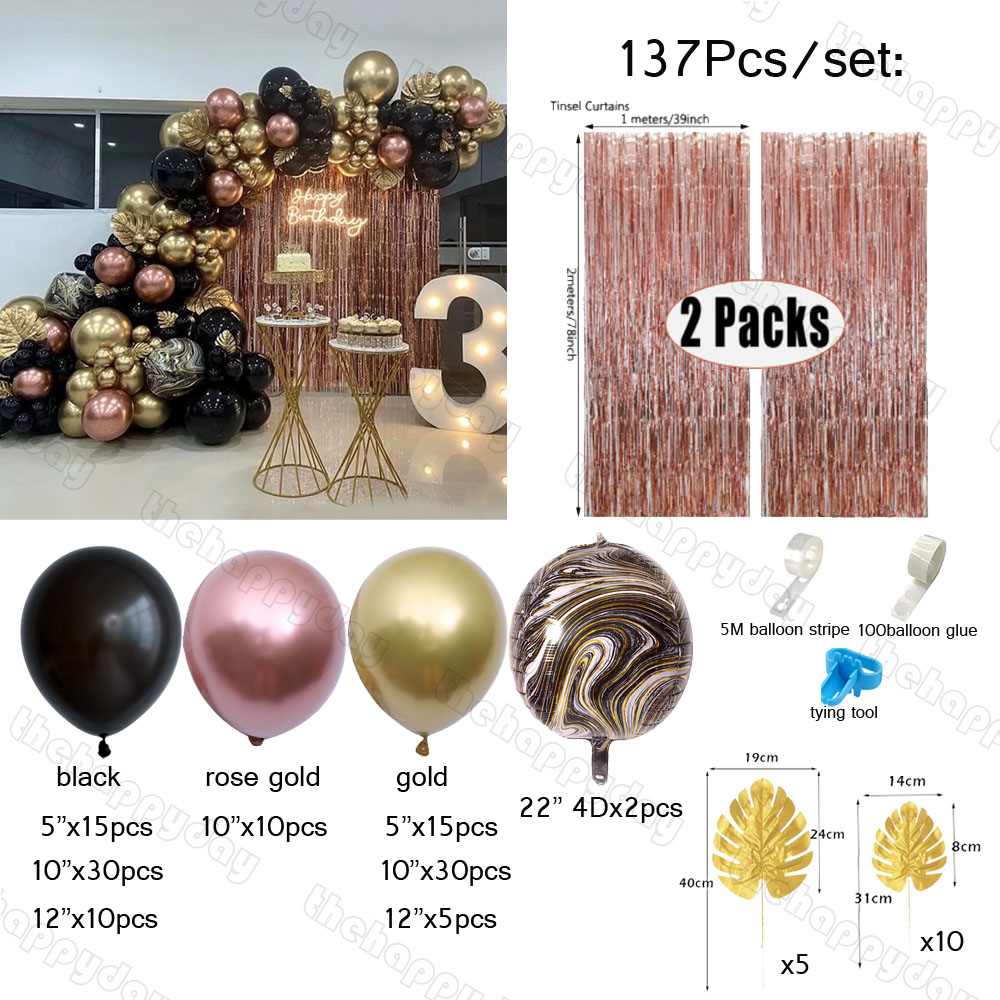 Kit de guirnalda de arco de globos dorados y negros, decoraciones de Año 2025, cortina de fondo de globos de aluminio, decoración de de feliz 30 cumpleaños: AGATE
