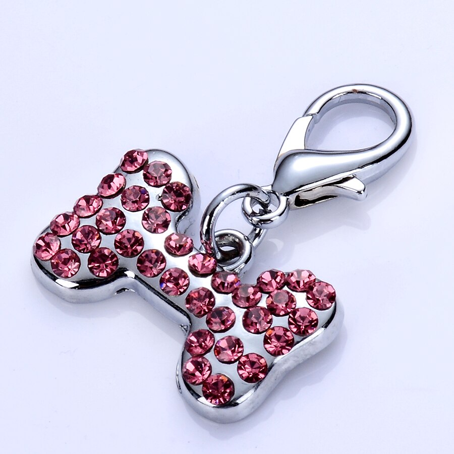 Edelstahl Hund Schild Rosa Weiß Blau Strass Haustier Kragen Charme Kristall Anhänger Haustier Zubehör Liefert: Rosa