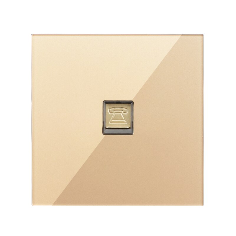 Double Socket Internet Socket Phone RJ45 Network Port Data TV Wall Socket PC Data Female Socket Luxury Gold Crystal Glass Panel: 1Telephone