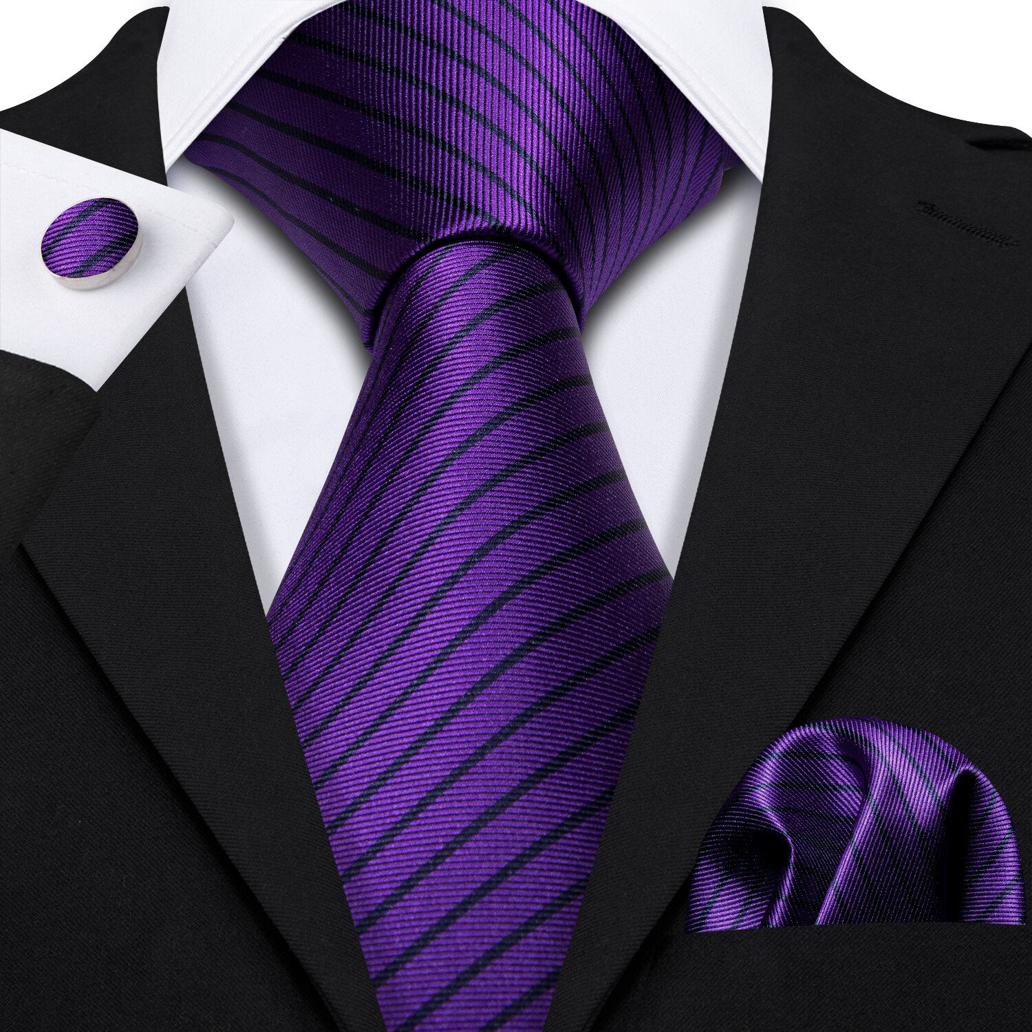 LS-585 Barry.Wang Mannen Stropdas Zijde Gestreepte Jacquard Geweven Classic Tie + Hanky + Manchetknopen Set Voor Formele Wedding Bedrijvengids Party