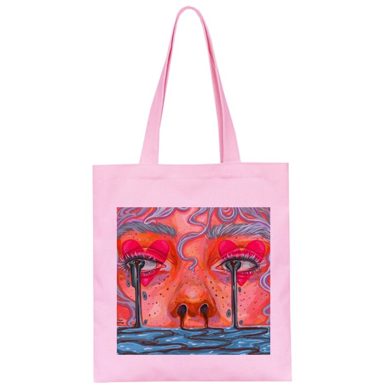 Cartoon Harajuku print canvas bag gothic casual large-capacity shopper bags Hip-hop punk Vintage Y2K women shoulder bag: Pink