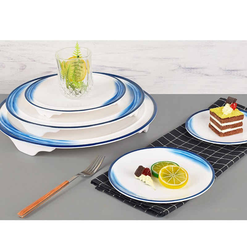Melamin hav blå hvid service phnom penh geometri service keramisk fad porcelæn dessert porcelæn kage tallerken