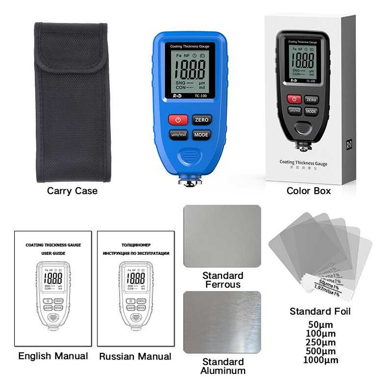 R &amp; D – jauge d'épaisseur de revêtement de peinture automobile blanche, testeur d'épaisseur de Film de peinture automobile, outil de peinture manuel russe FE/NFE, TC100