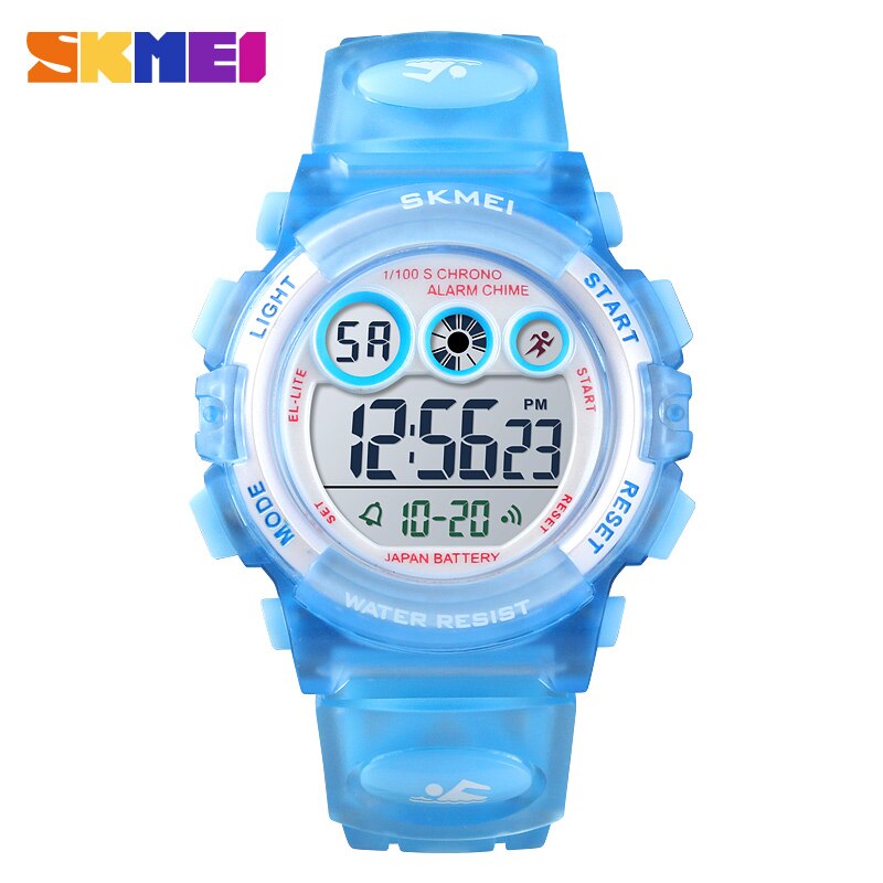 SKMEI Sport Kinderen Horloge Stopwatch Chronograaf Elektronische Horloges Kids Horloge Luxe Waterdicht Wekker: light blue