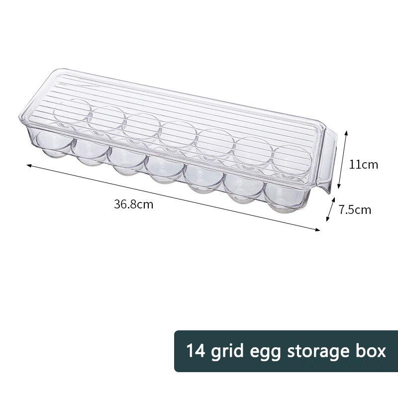 Plastic Transparent Refrigerator Organizer Storage Box Fridge Drawer Clear Refrigerator Container for Food Drinks Egg Storage: 14 Grid Egg Box