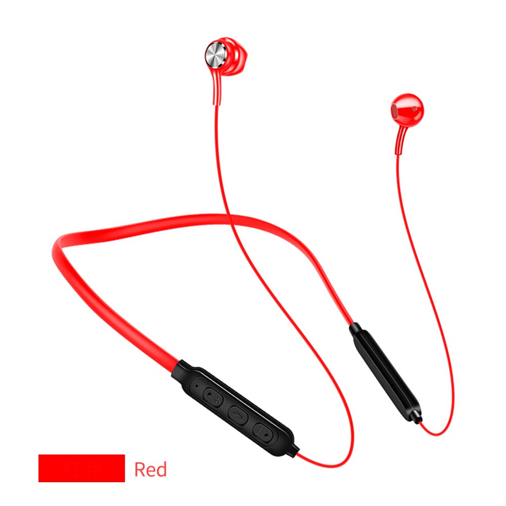 Écouteurs Bluetooth magnétiques sans fil, oreillettes stéréo, musique, tour de cou, pour téléphone portable: Rouge