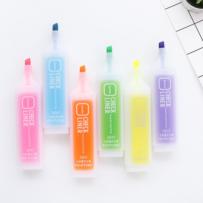 6 farver highlighter pen sæt jelly candy farve highlight jumbo markører check liner bullet journal forsyninger surligneur milkliner