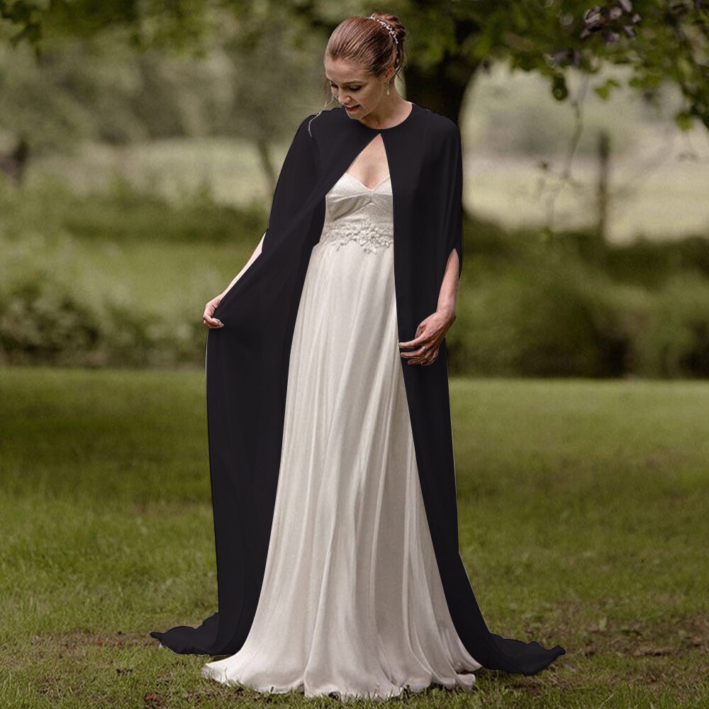 Longue Cape en Mousseline pour Femme, Châle Doux et à Col Rond, Blanc et Noir
